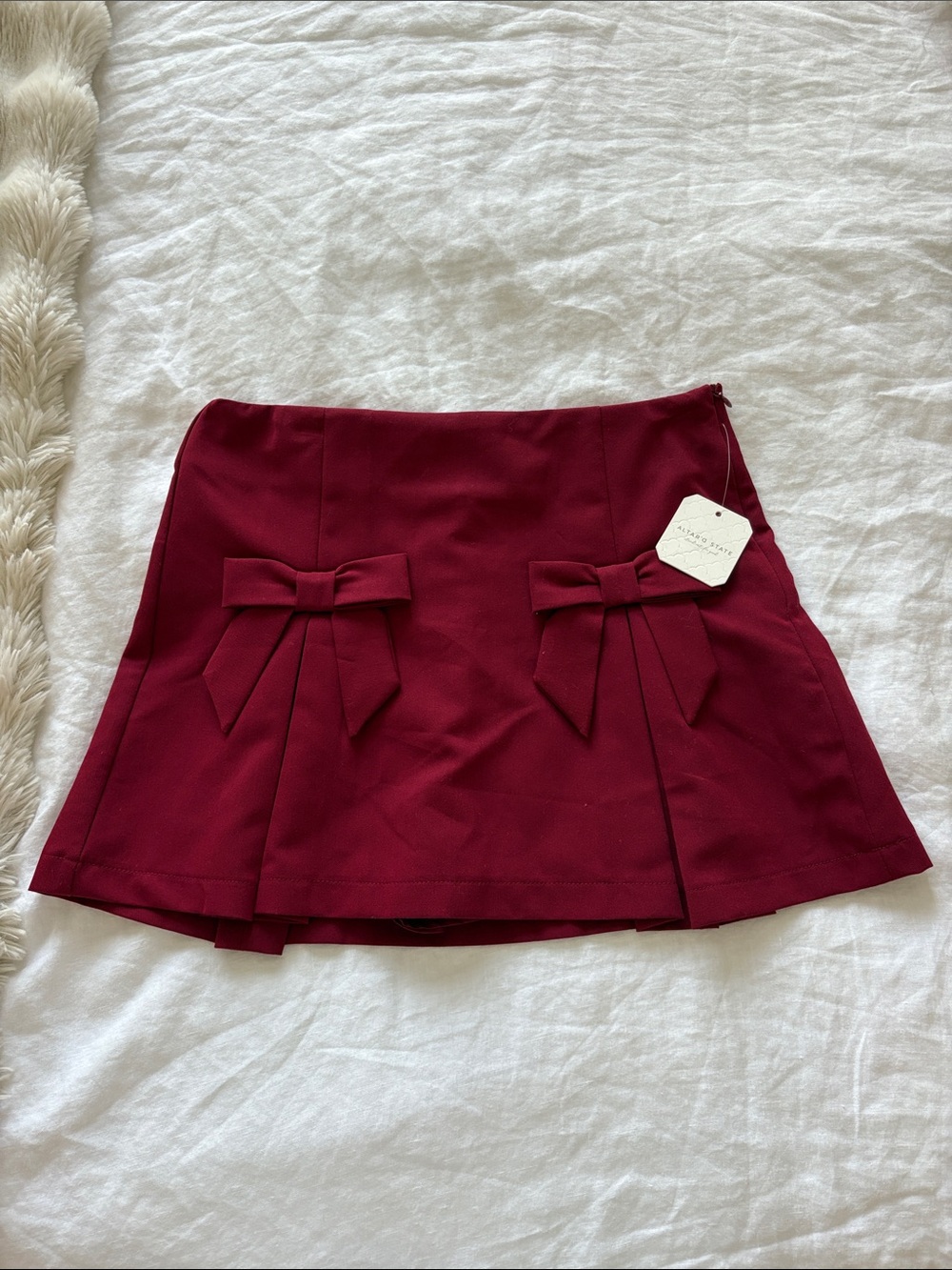 Altar'd State Burgundy Bow-Accent Mini Skirt
